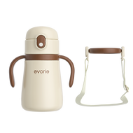 ขวดน้ำเด็ก Evorie 316 มาพร้อมฝาและหลอด แก้วน้ำดื่มสแตนเลสทนทาน พกพาสะดวก พร้อมหูจับ/สายสะพาย