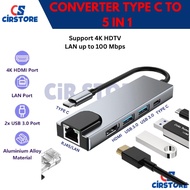 Converter Adaptor 4K 5 in 1 Type C to HDMI 2x USB 3.0 LAN PD Converter Adaptor 4K 5in1 Type C to HDM