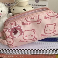 Bei Bao Bao เคสปากกาพกพาได้กระเป๋าดินสอซิป Bei Bao Bao ลายหมีสตรอเบอร์รี่กล่องดินสอรูปหมีน่ารัก,เครื่องเขียนนักเรียนความจุมาก