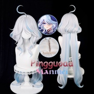 Manmei Genshin Impact Focalors Cosplay Wig 100cm Long Silver White Blue Wigs Cosplay Anime Cosplay Wigs Heat Resistant Synthetic Wigs