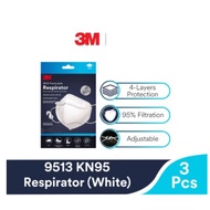 3M Particulate Respirator 9513 KN95 (3 pcs/pack) - Adjustable Electrostatic Particle Filtration Mask