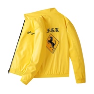 F1 Racing Stand Collar Ferrari Embroidered Thin Leather Jacket