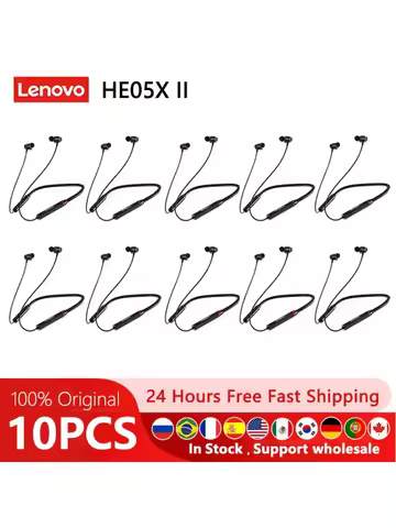10PCS Lenovo Wireless Bluetooth Earbuds HE05X II Magnetic Neckband Earphones Waterproof Sport Headse