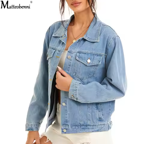 Autumn Womens Denim Jacket Fashion Casual New Jeans Jackets Lady Vintage Loose Washed Distressed Lon