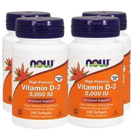 Now Foods Vitamin D-3 5,000 IU Softgels - 240 Softgels x 4 Bottles