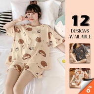 0414 FARRAH Baju Tidur Lengan Pendek Comel Wanita Set Piyama Wanita Pakaian Tidur Perempuan