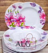 1/2 LUSIN PIRING MAKAN MELAMIN TEBAL MOTIF BUNGA BIRU