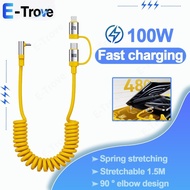 100W Fast Charging Multi Interface Mobile Phone Charging Cable 2 in 1 Spring Extension 3D Stereo Elb