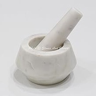 Stones And Homes Indian White Mortar and Pestle Set Big Bowl Marble Herbs Spices Stone Grinder for Home and Kitchen 4 Inch Polished Robust Round Pill Crusher Herbs Spice Grinder - (10 x 6 cm)
