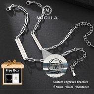 【Engraving】MIGILA Unisex style Paperclip chain Bracelet, name/date , Titanium Steel, Fade-Resistant,