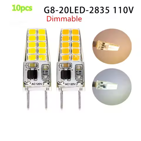 10pcs Dimmable G8 LED Bulbs 3W 20 LEDs Silicon LED Replacement for Halogen Chandeliers 120V