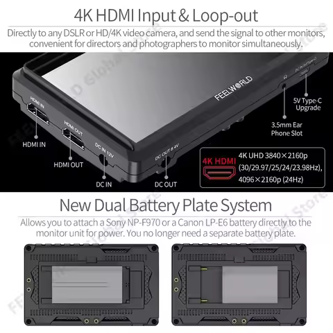 FEELWORLD FW568 V3 6 Inch DSLR Camera Monitor with Waveform LUTs Small Full HD 1920x1080 IPS 4K HDMI