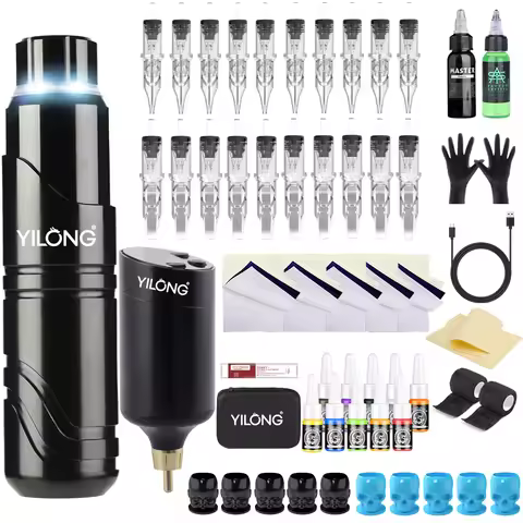YILONG Wireless Tattoo Kit Rotary Tattoo Pen with Tattoo cartridges tattoo ink for Body Art Permanen