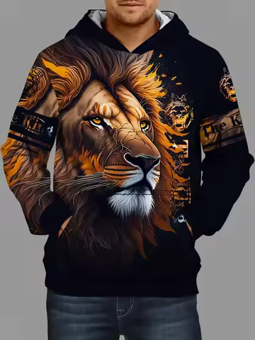 Men's Hoodie Spring And Autumn Hoodie Lion 3d Printed Hoodie Pocket Loose Stylish Hoodie Jumper Kid 