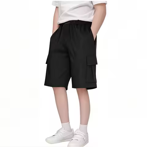 Boys Jean Shorts Size 8 Boys Cargo Shorts Loose Casual Solid Drawstring Long Shorts Knee Length Wide