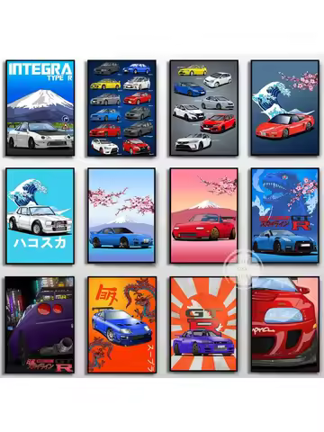 Japanese Sport Car Skyline Posters Mazda RX7 Car Mountain Fuji Poster Prints Canvas Painting Wall Ar