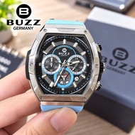 Original BUZZ Germany Men Watch BZ-TT2061 Quartz Sport Chronograph Stainless Steel Rubber Strap 3ATM