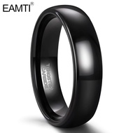 EAMTI 6mm Tungsten Wedding Band Ring for Men Women Black Polish Fashion Ring Size 4-15