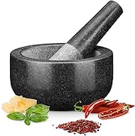 H&amp;S Pestle and Mortar Set Premium Solid Granite Stone Large Black - 6.3" Diameter