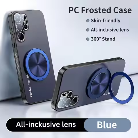 Luxury AG Matte Case For Samsung S25 S24 Ultra FE S25 Plus S24+ Magnetic PC Frosted 360 Bracket Stan