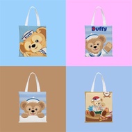 Duffy Bear Canvas Tote Bag Cute Plush Bear Large Capacity Shoulder Bag School Commuter Shopping Bag