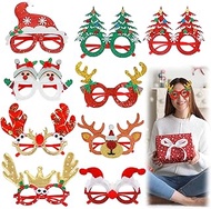 Quilax 9 Pcs Christmas Glasses, Glitter Decorations Eyeglasses Frames for Christmas Decorations, Sto