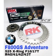 RK Sprocket Set BMW F800GS Adventure GB KRX X-Ring Black Gold Chain Rantai Xring 525 800GS 800 GS F8