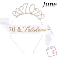 JUNEGOODS 70th Birthday Sash Scarf Women Decoration Crystal Crown