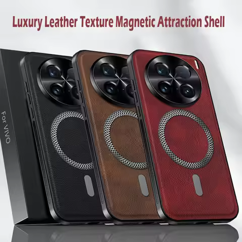 Luxury PU Leather Phone Case For Vivo X100 Ultra X100 Pro X100s Pro Magsafe Magnetic Metal Ring Lens