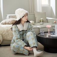 ชุดนอนผู้หญิง Mrs. Sleep Tight ขนแกะคอรัลหนาพิเศษสามชั้น ผ้าฝ้ายหนาพิเศษ ชุดนอนฤดูหนาว ชุดนอนแขนยาว