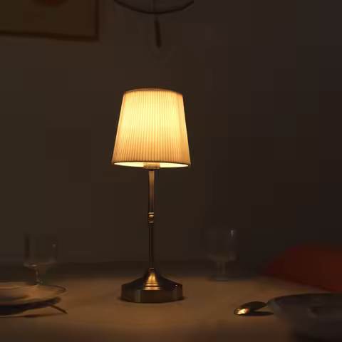 Cordless LED Metal Table Lamp USB Rechargeable Touch Portable Fabric Shade Desk Lamp 2200K Warm Ligh