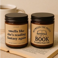 1 Scented Lavender Soy Wax Candle - Christmas And Birthday Gift For Book Lovers Reading Accessory An