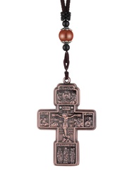 Orthodox Crucifix Icons Cross Pendant Necklaces Mens Braided Rope Chain, 4 Colors