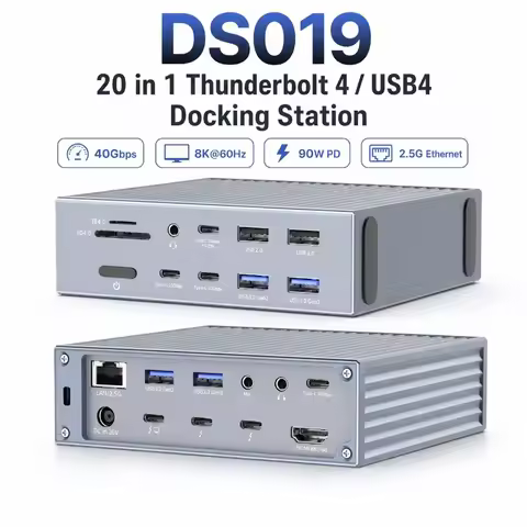 20 in 1 Thunderbolt 4 Docking Station USB4 40Gbps 8K HDMI 2.5G Ethernet PD90W Dual TB4 Hub DS019