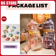 READY STOCKHOT 2000ml with reminder time Water Bottle Tumbler with straw scale big bottle 2Liter 2litre gym bottle sport BPA Free