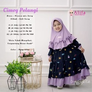 CIMOY PELANGI SYARI KIDS BY ALIFA GAMIS ANAK BAHAN VISCOSE MIX JERSEY MOTIF BUNGA MODEL RAMPEL + HIJAB SOFT JERSEY DRESS ANAK MURAH BAJU MUSLIM KIDS