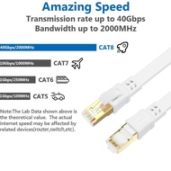 Cat 8 Ethernet Cable 10 ft Flat Internet Network RJ45 Cable Shielded High Speed 2000Mhz 40Gbps LAN P