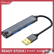 Henye External Sound Card USB Hub 480Mbps with 3 2.0 Ports 3.5mm Port for Win10 Win8 OS X