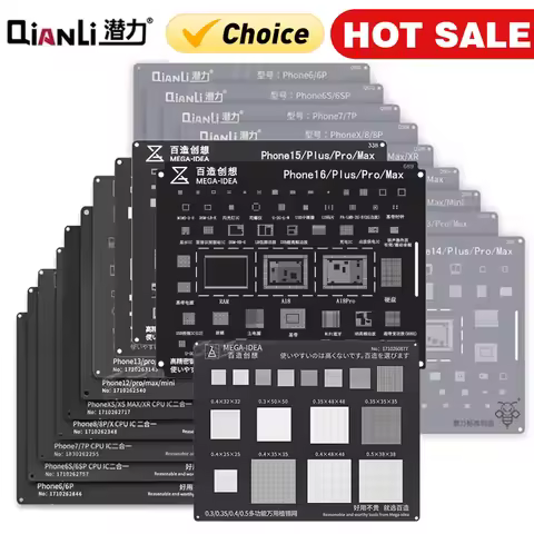 QIANLI MEGA-IDEA Black BGA Reballing Stencil Multifunction Universal Net for iPhone 6-17 Pro Max Pla