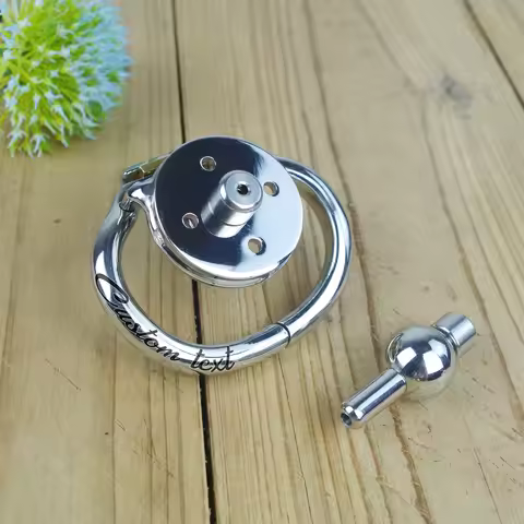 Hinged Ring Flat Cock Cage, Removable Negative Catheter Chastity Cage, Personalization Text Chastity