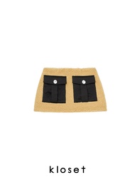 KLOSET Wool-Blend Tweed Mini Skirt (PF22-S002) กระโปรงสั้นเอวต่ำผ้าขน แต่งกระเป๋า