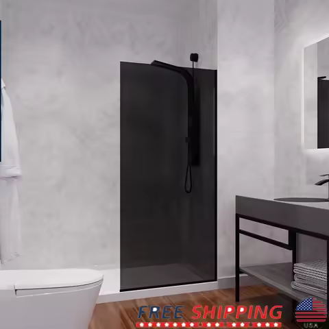 Framed Fixed Glass Shower Screen Door with Water Repellent Tempered Glass and Stainless Steel Frame 