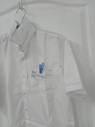 藍線白色短袖襯衫  4號  16吋 /20