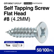 50-100pc 8 (4.2MM) Hardened Countersunk Flat Head Self Tapping Screw | Sheet Metal Screw