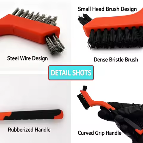 7" Double Head 3Pcs Wire Brush Set, Nylon Brass SS Brushes Rust Remover Kitchen Stove Range Hood Gro