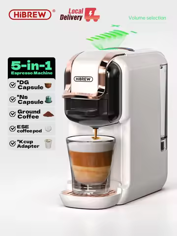 HiBREW 5 in 1 Multiple Capsule Coffee Machine Hot/Cold DG Cappuccino Nes Small Capsule ESE Pod Groun