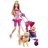 4 PC SET MATTEL Barbie Strollin Pups Playset Taffy Dog Stroller Blonde Hair Collectible Dolls