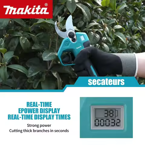 Makita 18V Brushless Electric Pruning Shears: 2.5cm Cutting, 4 Gears, SK5 Blade, 120Cuts/Min for Gar