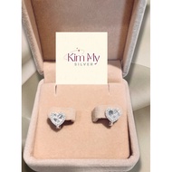 950 Italian platinum silver earrings, bright and beautiful, luxurious heart style