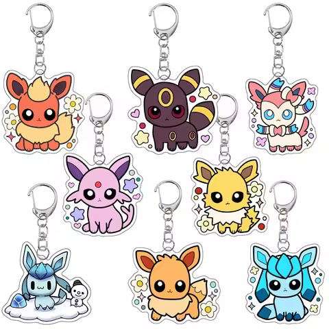 Pokemon Anime Cartoon Key Chain Umbreon Flareon Sylveon Jolteon Eevee Espeon Glaceon Vaporeon Acryli